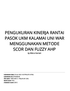 Turnitin Pengukuran Kinerja Rantai Pasok Ukm Kalamai Uni War Menggunakan Metode Scor Dan Fuzzy